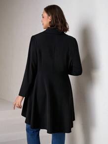 Chikora Plus Lapel Neck Single Button High Low Hem Blazer Graduation,Back To School,Teacher Outfits For Women In Fall/Winter - Black - View 2