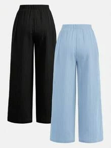 SHEIN Ensemble 2 pièces pour jeunes filles : pantalon large texturé et ample avec nœud papillon, style décontracté et festif