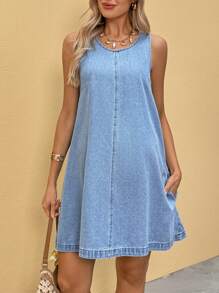 SHEIN Vestido vaquero azul informal y suelto sin mangas para maternidad, tops de verano / conjuntos de verano para mujeres / ropa de verano / vestidos de verano para mujeres / vestido de verano, para el Día de la Madre / vestido del Día de la Madre, 4 de julio, vestido de graduación / vestidos de graduación para mujeres / conjunto de graduación, conjuntos para brunch para mujeres / conjuntos de playa para mujer, azul, conjuntos de playa para maternidad, verano / conjuntos de verano para mujeres, adecuado para fiestas, vacaciones, citas, San Valentín, tarde de té, adecuado para verano, vacaciones de primavera y verano, conjuntos de playa de moda, Día de la Madre / mamá / madre / mamita / Día de la Madre / mamá / mamá / regalo del Día de la Madre