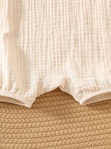 SHEIN 2pcs/Set Newborn Baby Boys Cute Crinkle Solid Color Vest Romper Set, Summer - Multicolor - View 3