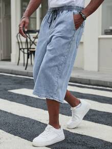 Manfinity EMRG Men's Casual Drawstring Loose Denim Shorts - Light Wash - View 5