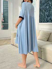 SHEIN 2件套蕾丝拼布无袖睡袍和宽松吊带裙孕妇睡衣套装 - 藍色 - 查看 2