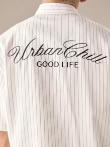 SWAVVY Men's Casual Loose Short Sleeve Stripe Woven Shirt, Fashionable Daily Wear For Young Guys, School - White - View 5