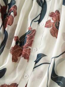 Lacomfia Elegant Print Plus Size Collared Shirt - Dark Green - View 6