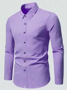 Manfinity Mode Men's Casual Solid Color Simple Button-Down Long Sleeve Shirt Men's Casual Dress Shirts Men's Dress Shirts Men's Slim Fit Shirts Men Dress Shirts Men's Dress Up Shirts