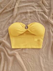 Soleia Parte superior tipo tubo con textura de estrella de mar hueca para vacaciones, para mujer - Amarillo - Ver 4