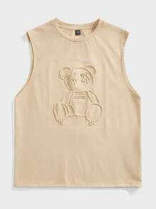 Manfinity Joysei Beige Bear Embossed Pattern Standard Size Men's Top - Khaki - View 3