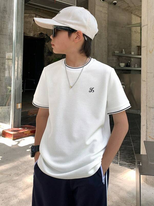 SHEIN Tween Boys Casual Short Sleeve T-Shirt, Sports, Street, Punk, Rock, School, Everyday, Party, Music Festival, Suitable For Spring & Summer