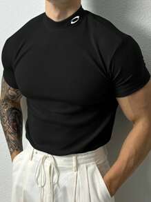 Manfinity Sport Corelite 男士夏季休闲立领短袖运动T恤健身服跑步T恤和背心修身衬衫圆领