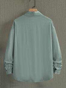 Manfinity Homme Men Casual Button-Up Collar Long Sleeve Shirt, Old Money Style, Fall - Green - View 2