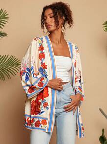 Travachic 梭织印花七分袖宽松女式衬衫，度假风格，梭织图案印花，休闲夏日度假女装，波西米亚海滩度假，波西米亚风，乡村音乐会，节日庆典，海滩，夏季，复古风女装，毕业典礼 - 彩色 - 查看 5