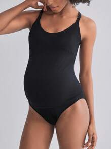 BloomMama Camiseta interior de maternidad de unicolor - Cuello redondo bajo