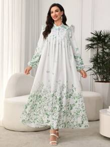 Al Najma Women's Stand Collar Long Sleeve Floral Print Dress For Summer Fall Cloth For Women