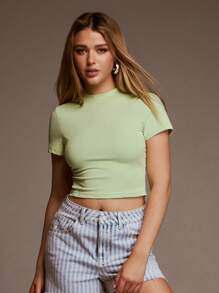 SHEIN Forever 21 Summer Comfortable Street Basic Green Short-Sleeved T-Shirt Top - Green - View 5