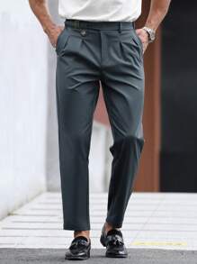 Manfinity Bizformal Pantalón de traje entallado de color liso para hombres, apropiado para negocios/trabajo