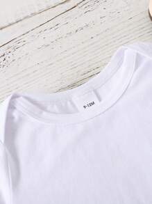 SHEIN Playful Pals Baby Boy Casual Simplistic Car & Letter Print Short Sleeve Bodysuit, Summer - White - View 5
