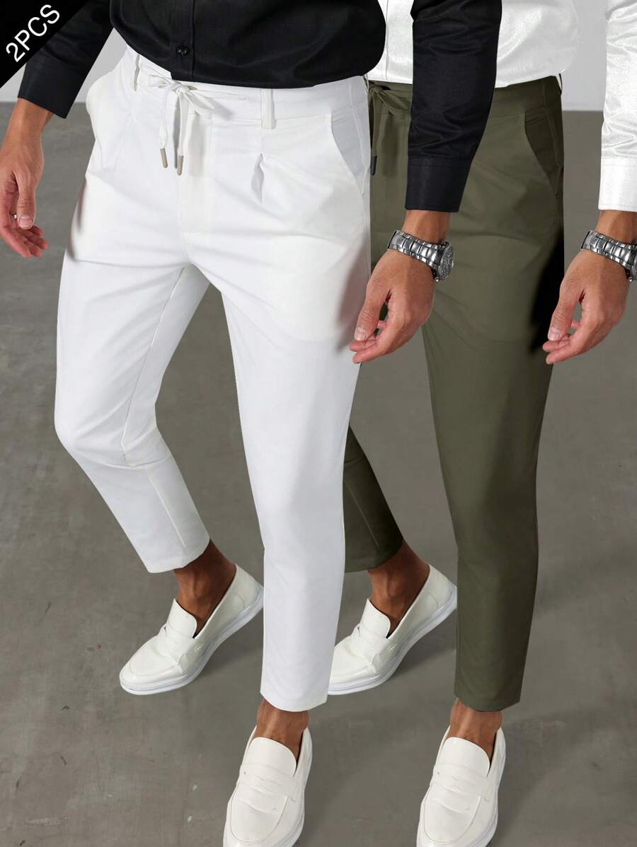 Manfinity Bizformal Quần âu công sở nam phong cách giản dị, INS kết hợp với quần dài tiết kiệm chi phí. Sản phẩm này có thiết kế thắt lưng, phù hợp để đi làm, tiệc tùng và mặc hàng ngày. Sản phẩm cũng là món quà lý tưởng cho bạn trai hoặc chồng. Quần âu công sở nam màu trơn có dây rút eo, quần âu, quần âu, quần âu, quần thiết yếu, gói quần nam - Nhiều màu - Xem 1