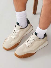 SHUZIA 男士运动休闲户外跑步高尔夫柔软轻便运动鞋系带鞋 - 米色 - 查看 5