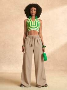 Zivah Women's Casual Geometric Green Color Full Length Wide Leg Pants, Suitable For Music Festivals & Vacation