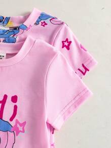 2pcs/Set Young GirlShort Sleeve Pink Dress, Cute Street Style, Soft & Comfortable, Suitable For Summer Home Or Outdoor, Versatile Essential Fathers Day Gifts Puppy Summer Beach Summer Clothes Pajamas Sets Kids Clothes 4t Girl Clothes 4