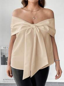 SHEIN Essnce Plus Size Women's White Top, Bow Top, Off-Shoulder Top, Summer Wear, Women's Date Top, Cute Top, Wedding Season, Valentine's Day Wear,Going Out Tops Valentines Clothes