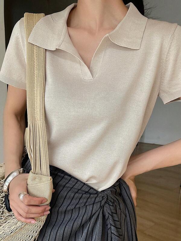 DAZY Women Urban Casual Collared Pullover Short Sleeve Sweater