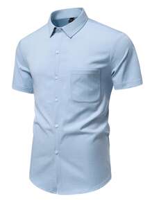 Manfinity Homme Men's Solid Simple Casual Short Sleeve Shirt - Blue - View 5