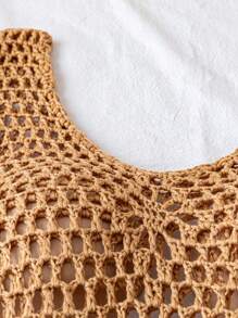 Breezaya Solid Color Fringe Decor Asymmetric Hem Sleeveless Chiffon Dress Tunic For Summer Beach Vacation - Camel - View 4