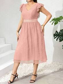 SHEIN Clasi Vestido largo elegante de encaje y patchwork verde para mujer talla grande para verano