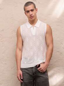 Manfinity VCAY Gilet casual in maglia larga con taglio smanicato, alla moda per l'uso quotidiano dei giovani - Bianco - Visualizzare 3