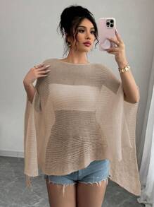 Rafferiza Stylish Cape Shawl Lightweight Knit Cardigans, Loose Fit Sunscreen Spring/Summer Sheer Top For Women - Khaki - View 5