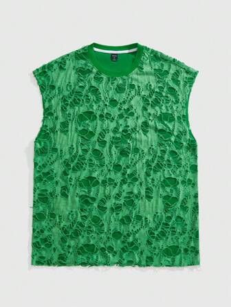 Grunge Punk Canottiera casual da uomo, colore tinta unita consumato, adatta per l'estate