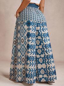 Freevana Women's Paper Bag Waist Tied Loose Leg Pants - Blue - View 2