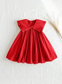 Loomiva Baby Girl Solid Color Ruffled Collar Sleeveless Waist Dress, Baby Girl - Red - View 3