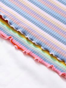 4pcs/Set Tween Girls Casual Everyday Multicolor Stripe Camisole & Shorts Set, Soft Ribbed Knit Fabric, Spring/Summer, Mix Color - Multicolor - View 4