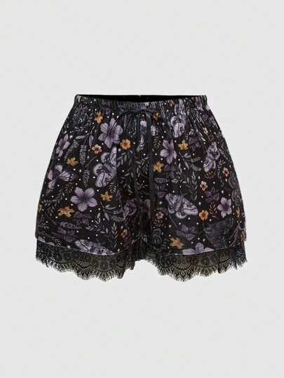 ROMWE Fairycore Shorts elásticos de cintura con decoración de encaje y terciopelo talla grande para mujer, que también se pueden usar como ropa interior