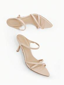 CUCCOO BIZCHIC Apricot Mirror Pu Pointed Toe Kitten Heel Women'S Sandals For Summer Graduation Heels Prom Heels Vacation Shoes Summer Elegant Basics Business Casual Business Chic Spring Shoes Spring Break Easter