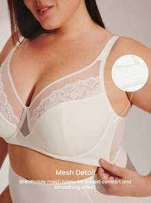 LUVLETTE 女士内衣休闲曲线透视全覆盖支撑透气钢圈性感无衬里白色蕾丝优雅网眼迷你文胸新娘内衣 - 米色 - 查看 7