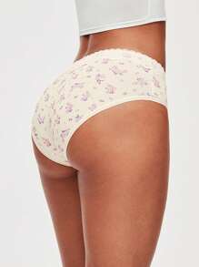 LUVLETTE 3条装透气柔软棉质基本款花卉印花蕾丝边中腰女士内裤 - 彩色 - 查看 10