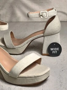 SHUZIA Wide Width Women's Ankle Strap Square Toe Block Heel Natural Linen Sandals –Plus Size Chic, Comfortable & Versatile Essential - Beige - View 4