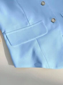 Franclia Femme Mode Blouse sans manches à simple boutonnage avec taille seyante et fausse poche, polyvalent pour un port quotidien - Bleu azur - Voir 5