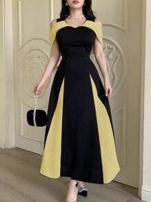 Modelyn Robe de fête/soirée élégante pour femme en tricot à épaules dénudées, taille marquée