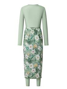 Swim Mulvari Women's New Burkini Set, With Long Sleeve Top, Long Pants And Mesh Skirt, 3Pcs Holiday Swimsuit Set - Multicolor - View 8