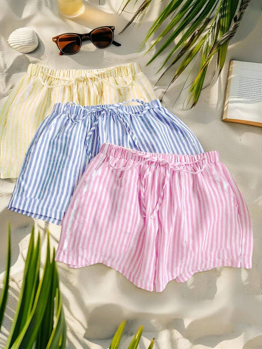 Veykashi Bộ 3 quần short sọc đi biển cỡ lớn, thích hợp cho mùa xuân và mùa hè - Nhiều màu - Xem 1