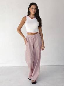 Roylia Pantalones largos de mujer de estilo elegante y sencillo, de diseño clásico de rayas, con cordón y torsión, para uso diario