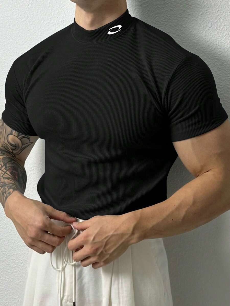 Manfinity Sport Corelite 男士夏季休闲立领短袖运动T恤健身服跑步T恤和背心修身衬衫圆领