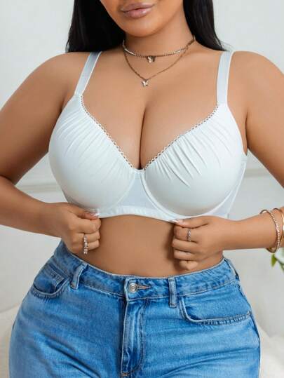 SHEIN 1pc Plus Size Comfortable Wireless Lightly Padded Smooth Bra, Lift