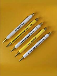 5pcs/Set Funny Ballpoint Pen Set - 1.0mm Tip, Black Ink, With Vibrant Quotes & Profanity Designs, Unique Office Gifts For Coworkers, Personalized Daily Writing Ballpoint Pen Set With Humorous Quotes, Personalized Ballpoint Pen Set Back To School