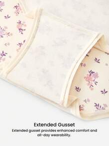 LUVLETTE 3条装透气柔软棉质基本款花卉印花蕾丝边中腰女士内裤 - 彩色 - 查看 5