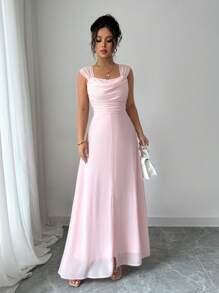 Rafferiza Sleeveless Solid Color Slit Dress, Waist Cinching, Slimming